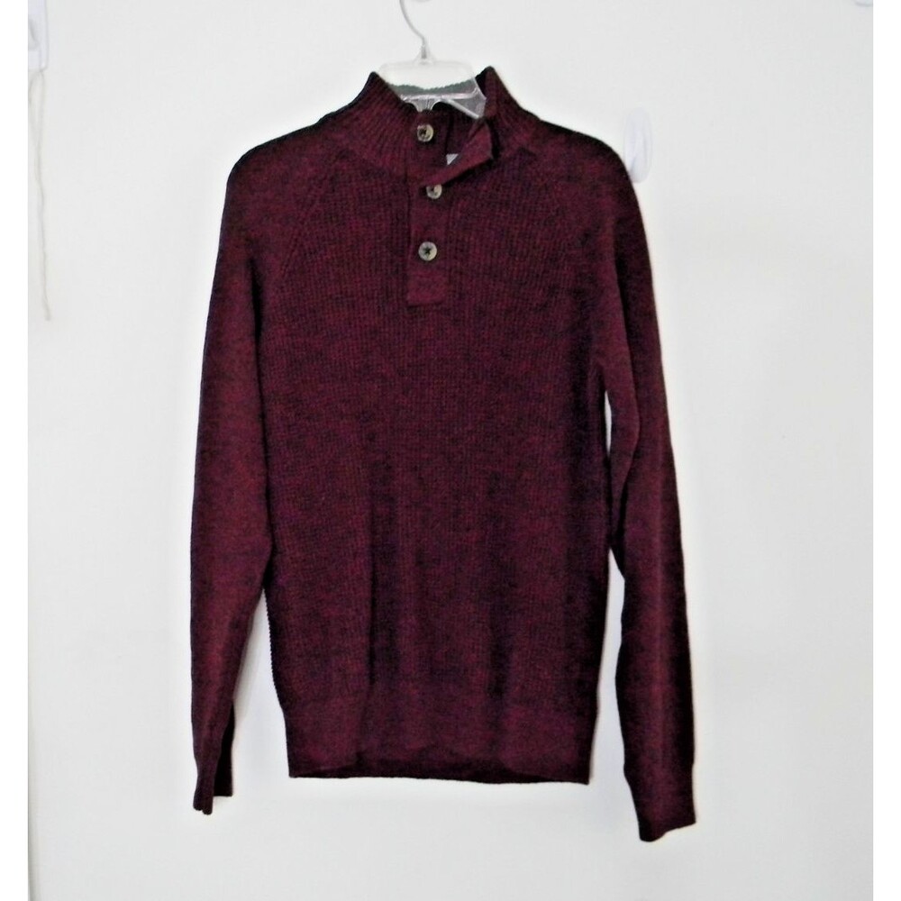 Weatherproof Vintage Burgandy Wafleknit Sweater Mock Neck Buttons Fisherman NWT